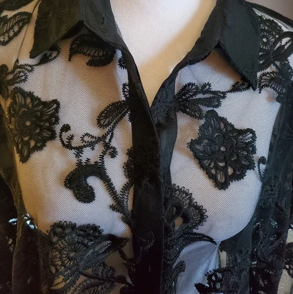 Chicos size 1 medium black see through top with buttons down the front. - Picture 2 of 6